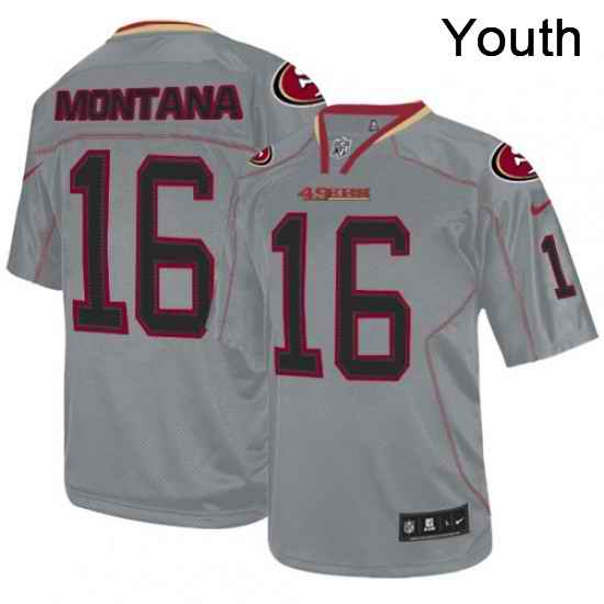 Youth Nike San Francisco 49ers 16 Joe Montana Elite Lights Out Grey NFL Jersey